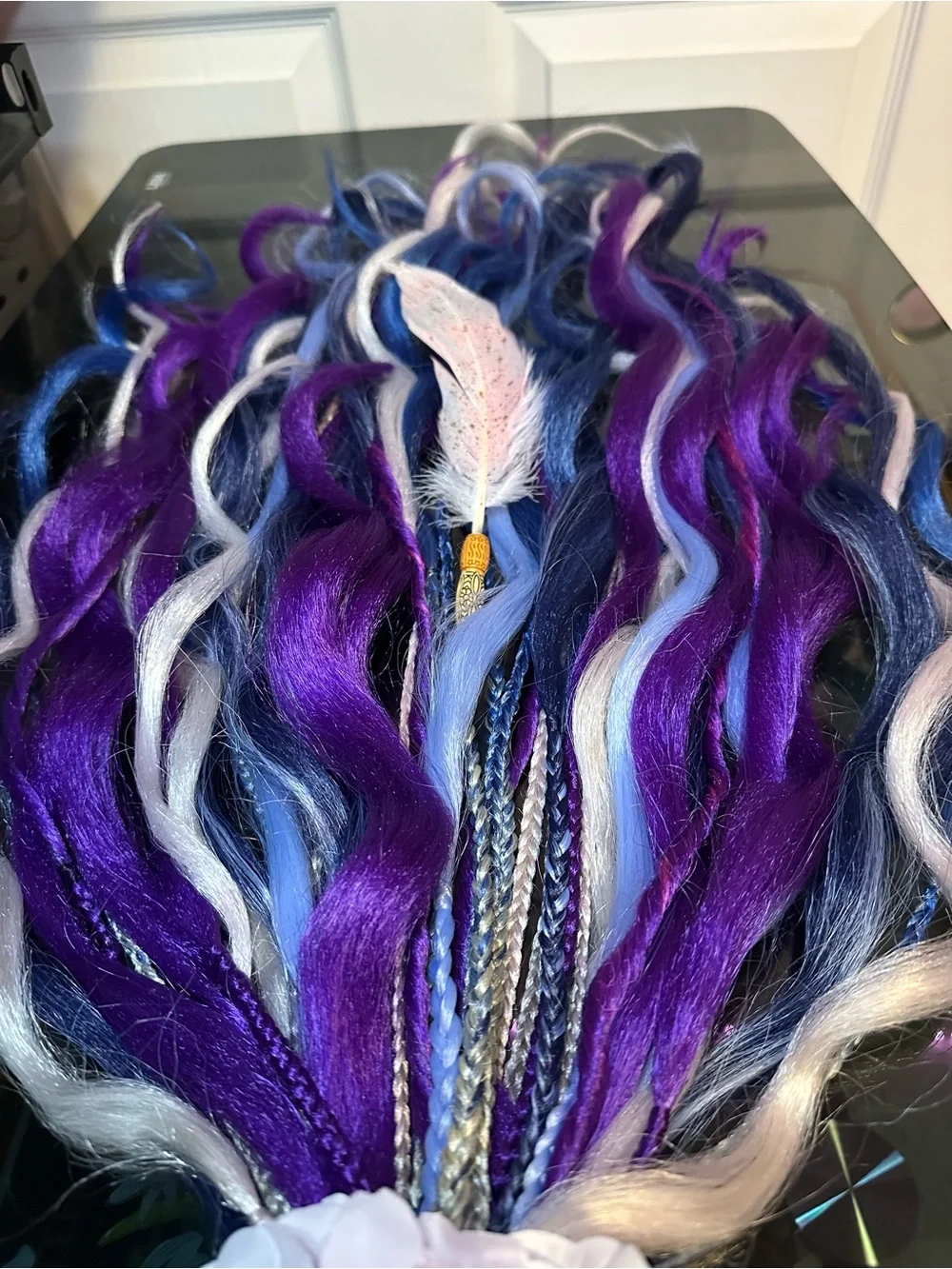 Synthetic Purple & Blue Hair Extensions with White Accents